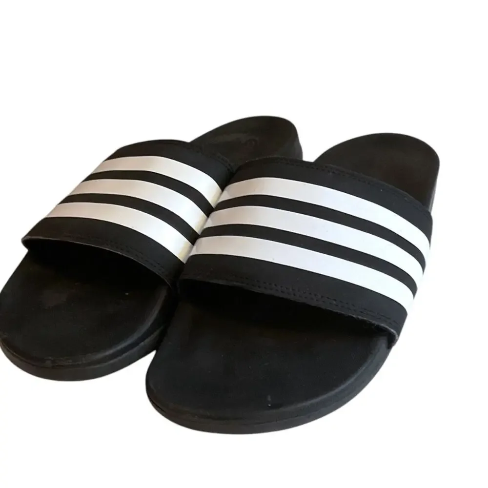 Adidas Sandals Men’s Size 8 Black White Striped Slip on Athlete‎ Sport Shower